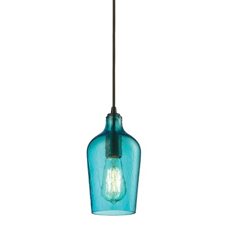 Elk Lighting Hammered Glass 1-Lght Mini Pendant in Brnz w/Hammered Aqua Glass 10331/1HAQ